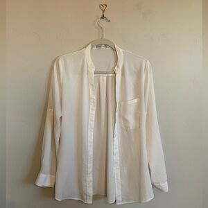 Sheer Cream Button Up Blouse Clean Girl Office Core Women’s 6 Elizabeth & Clarke